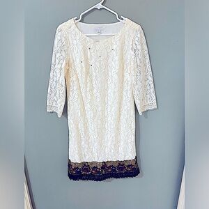 London Times long sleeve lace overlay dress with embellishments to bottom 6